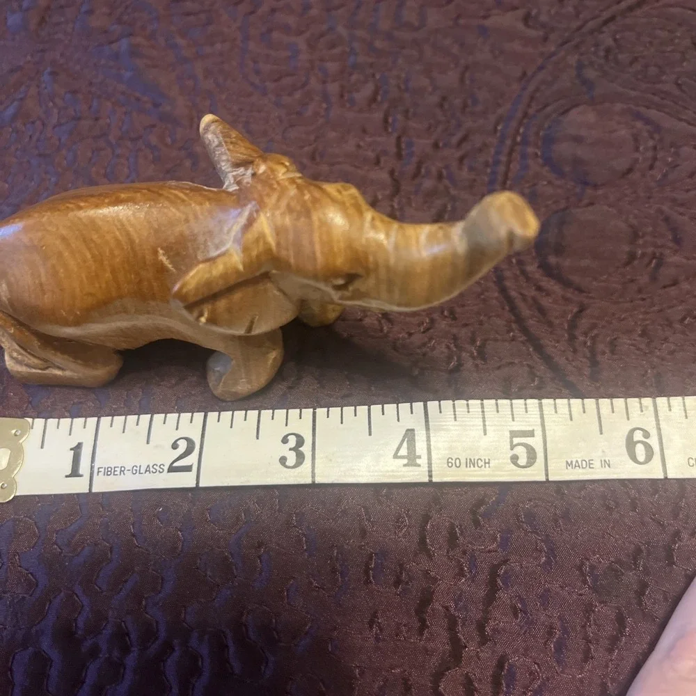 Vintage 5x2x3 Elephant Sitting Hand-Carved Wood Wooden Figurine Trunk Trumpeting
